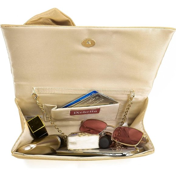 Women Satin Bow Flap Formal Party Clutch - Picture 6 of 7